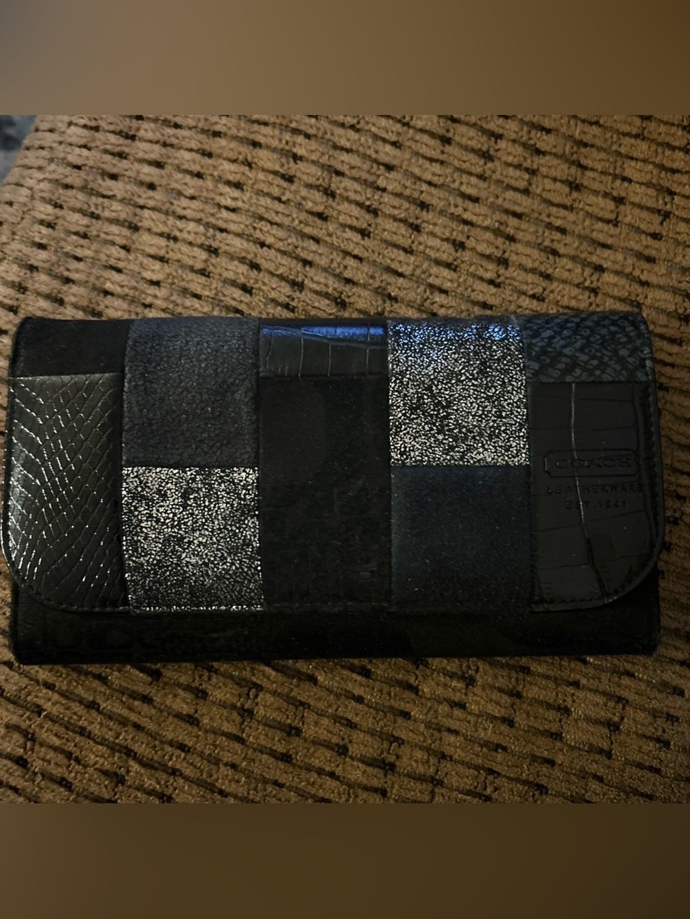 Vintage Coach Black Leather Patch Embossed Wallet
